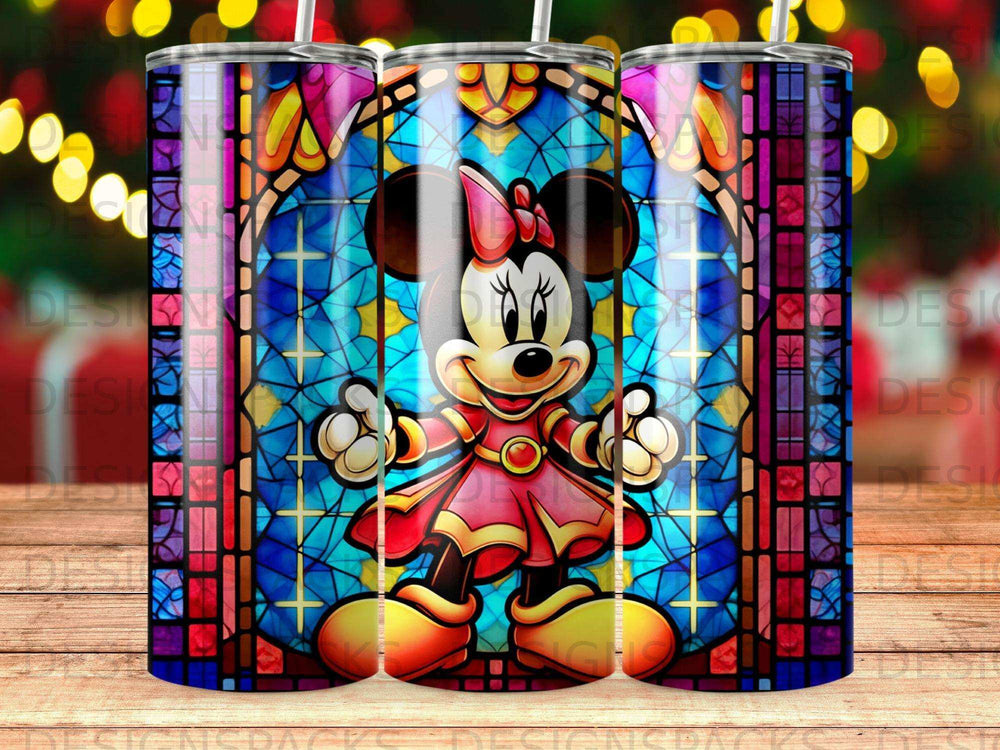 Minnie Mouse in a stained glass window.