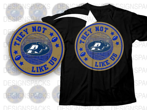 Trendy Graphic T-Shirt, 'They Not Like Us' Quote, Blue and Gold Design, Casual Streetwear Tee, Unisex Fashion Shirt
