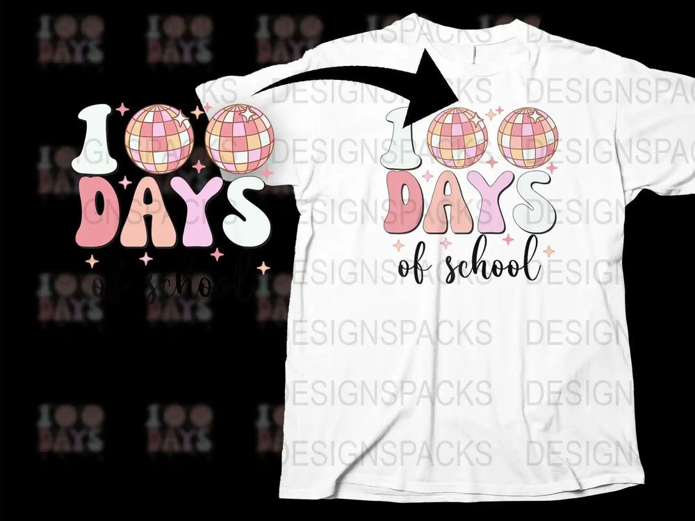100 Days of School T-Shirt, Colorful Disco Ball Design, Kids Celebration Tee, Unisex School Shirt