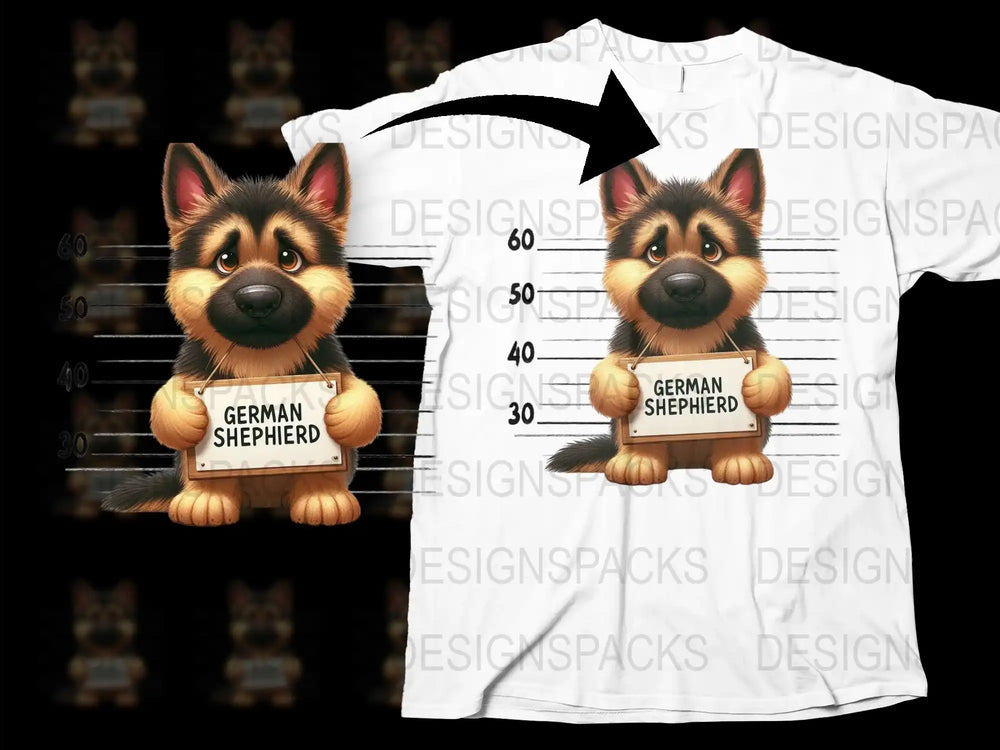 German Shepherd Dog Cartoon T-Shirt, Cute Puppy Graphic Tee, Unisex Animal Print Shirt