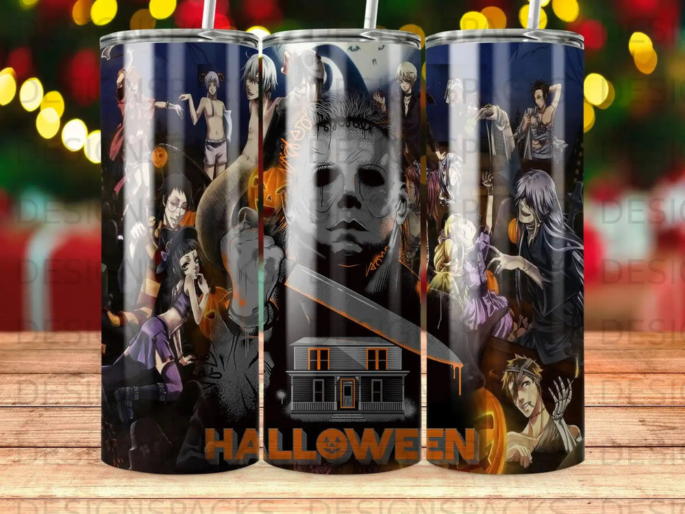 Michael Myers and Halloween house design on tumbler.