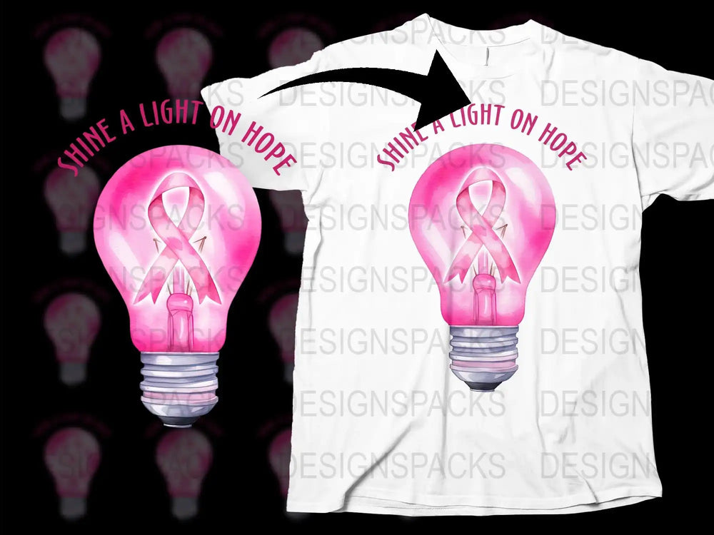 Shine a Light on Hope Breast Cancer Awareness T-Shirt, Pink Ribbon Graphic Tee, Inspirational Support Clothing