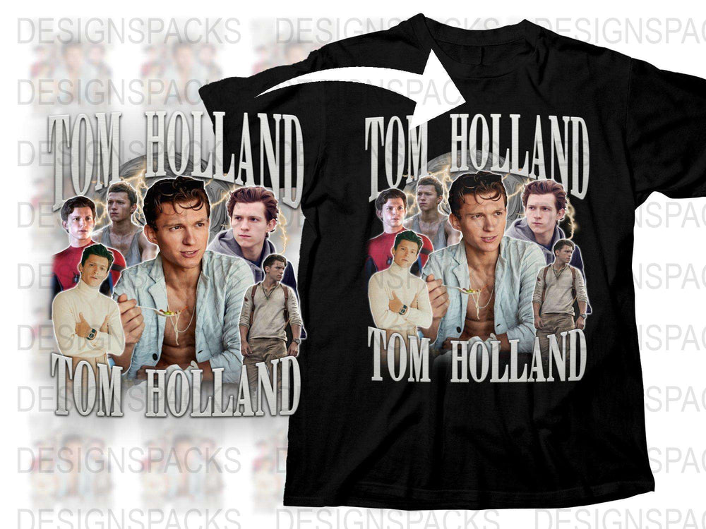 Tom Holland Graphic T-Shirt, Movie Star Photo Collage, Celebrity Fan Tee, Unique Actor Themed Apparel, Gift for Film Enthusiasts