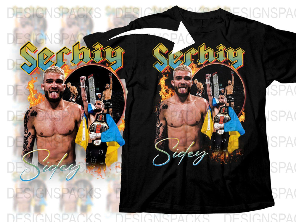 Sergiy Boxing Champion Graphic T-Shirt, Men's Sports Apparel, Athletic Casual Wear, Fan Merchandise, Black Tee with Fiery Design