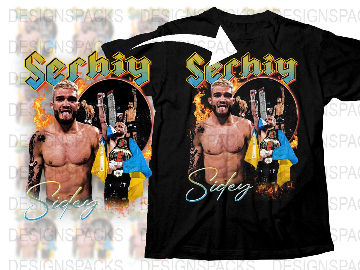 Sergiy Boxing Champion Graphic T-Shirt, Men's Sports Apparel, Athletic Casual Wear, Fan Merchandise, Black Tee with Fiery Design