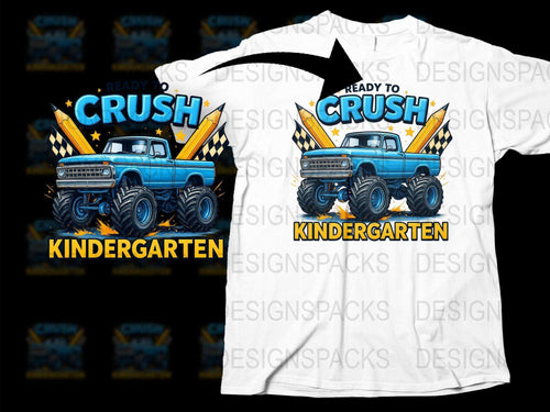Boys Monster Truck T-Shirt, Ready to Crush Kindergarten, Kids Racing Tee, Graphic School Shirt, Cool Children's Vehicle Apparel