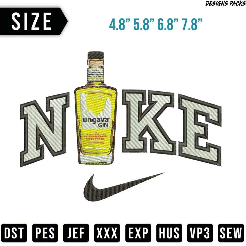Nike logo with a bottle of Ungava gin in the "I".