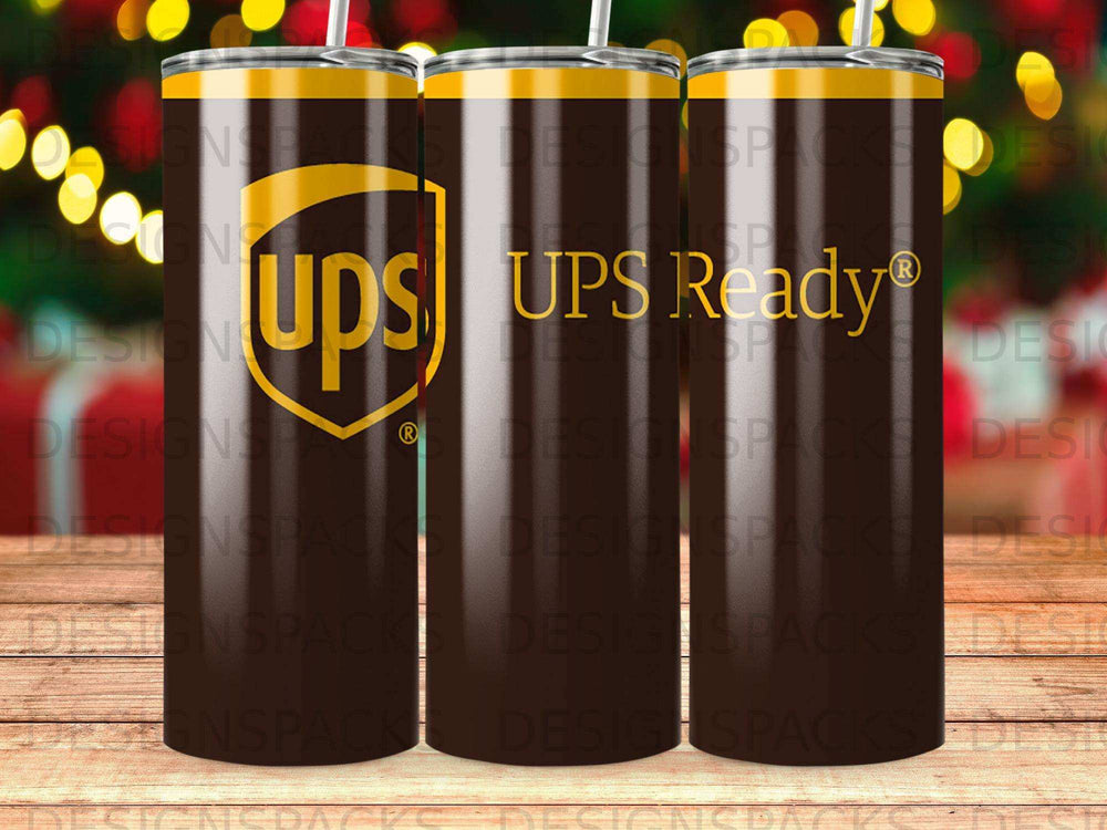 Brown tumbler with UPS logo and "UPS Ready" text.