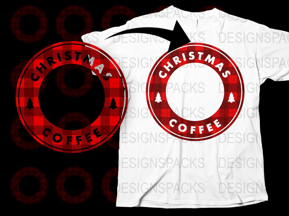 Christmas Coffee T-Shirt, Red Plaid Circle Design, Holiday Festive Tee, Casual Winter Apparel, Unisex Gift Idea