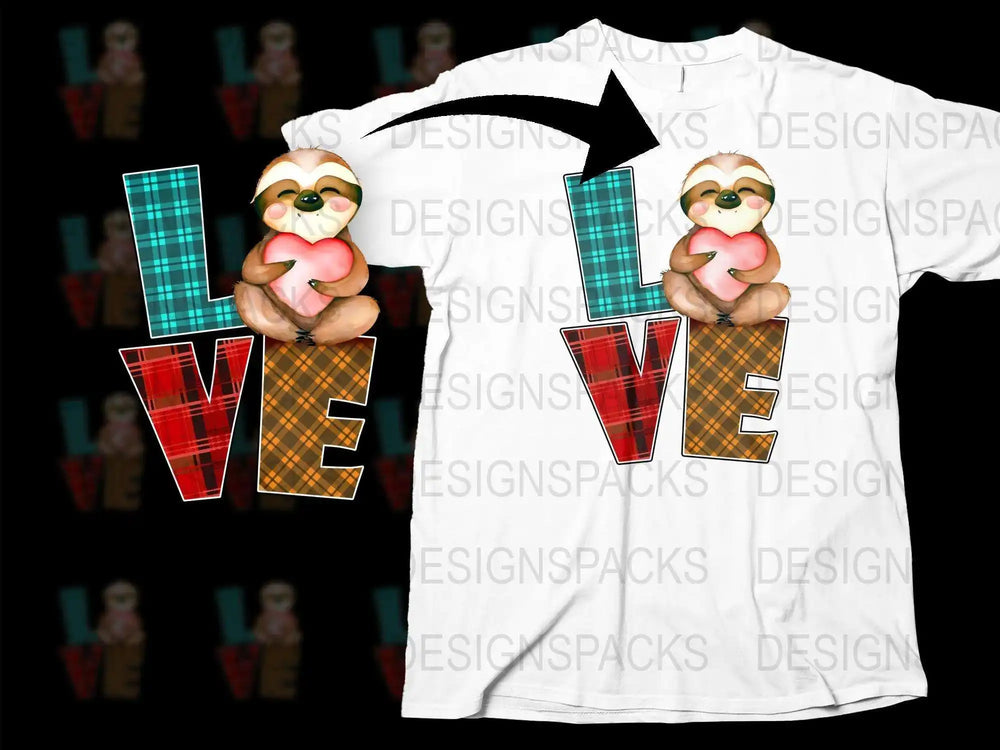 Love Sloth T-Shirt, Cute Animal Graphic Tee, Valentine's Day Gift, Unisex Adult Clothing, Sloth Lover Present