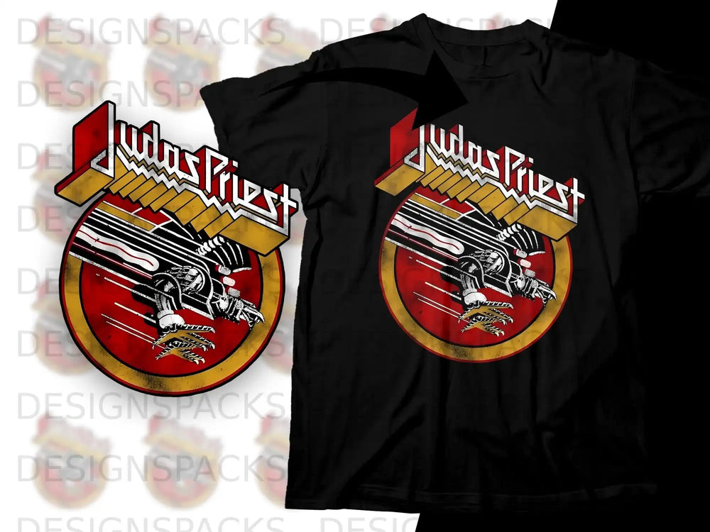 Judas Priest logo with eagle on black t-shirt.