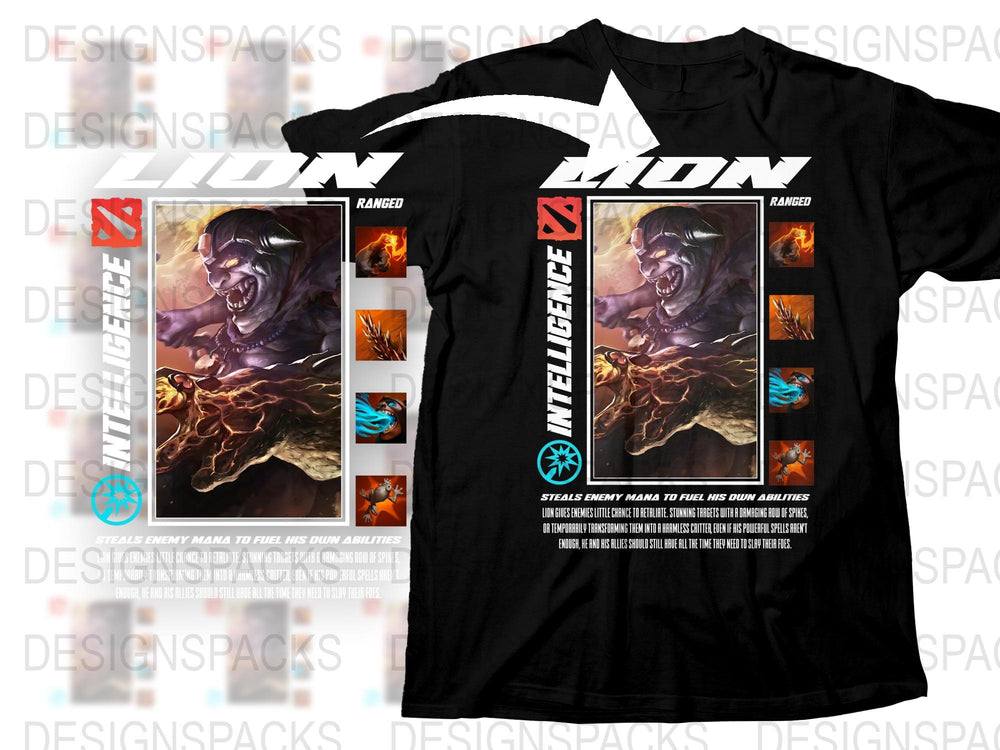Fantasy Lion Warrior Graphic T-Shirt, Unique Fire Design Tee, Men's Fashion, Cool Animal Print Shirt