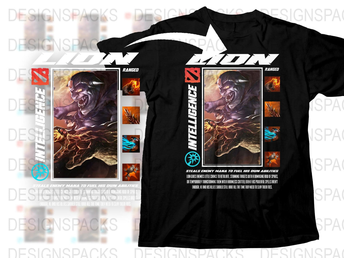 Fantasy Lion Warrior Graphic T-Shirt, Unique Fire Design Tee, Men's Fashion, Cool Animal Print Shirt