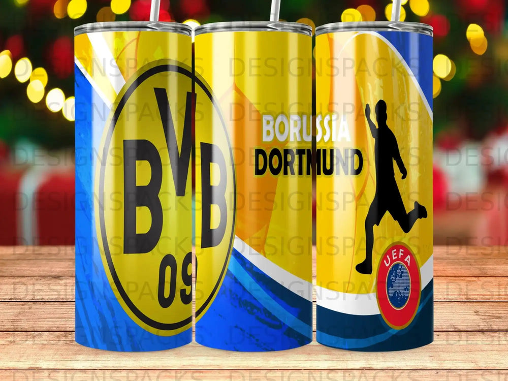 Borussia Dortmund soccer team logo and colors on a tumbler.
