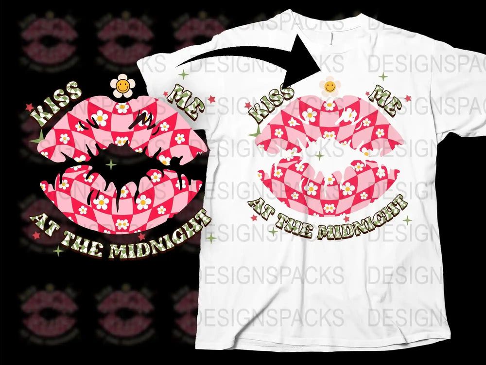 Kiss Me At Midnight T-Shirt, New Year Eve Party Graphic Tee, Women's Fashion Top