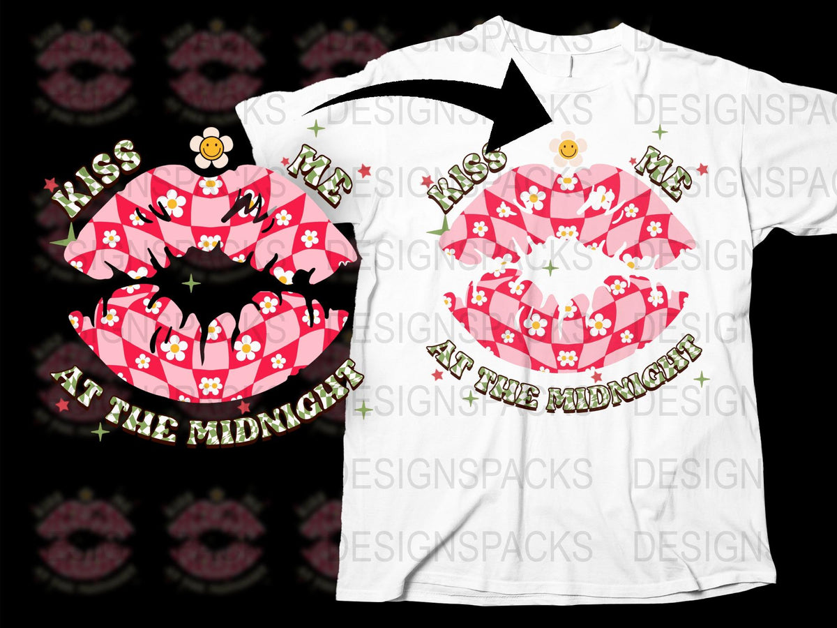 Kiss Me At Midnight T-Shirt, New Year Eve Party Graphic Tee, Women's Fashion Top