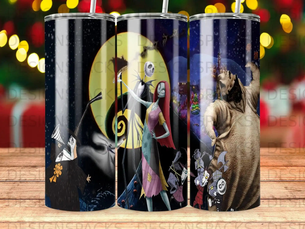 Jack Skellington and Sally from The Nightmare Before Christmas on a tumbler.