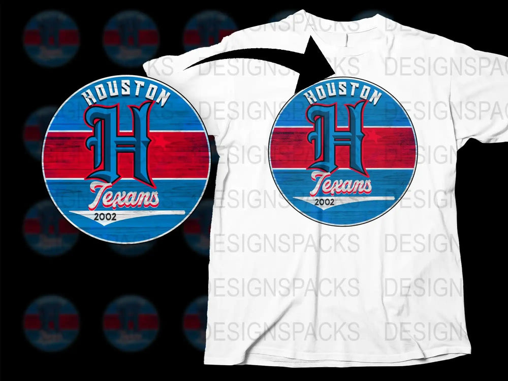 Houston Texans Themed T-Shirt 2002 Logo, Red and Blue Striped Sports Fan Tee, Casual Wear Cotton Shirt