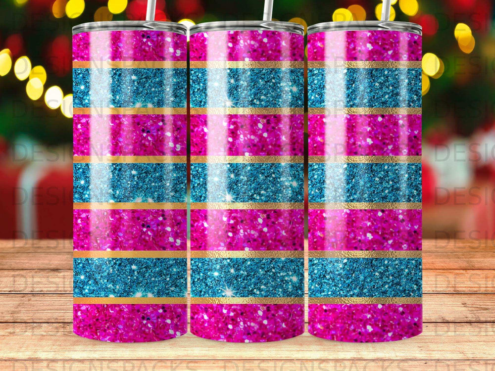 Vibrant Pink Blue Gold Glitter Striped Pattern Tumbler product type