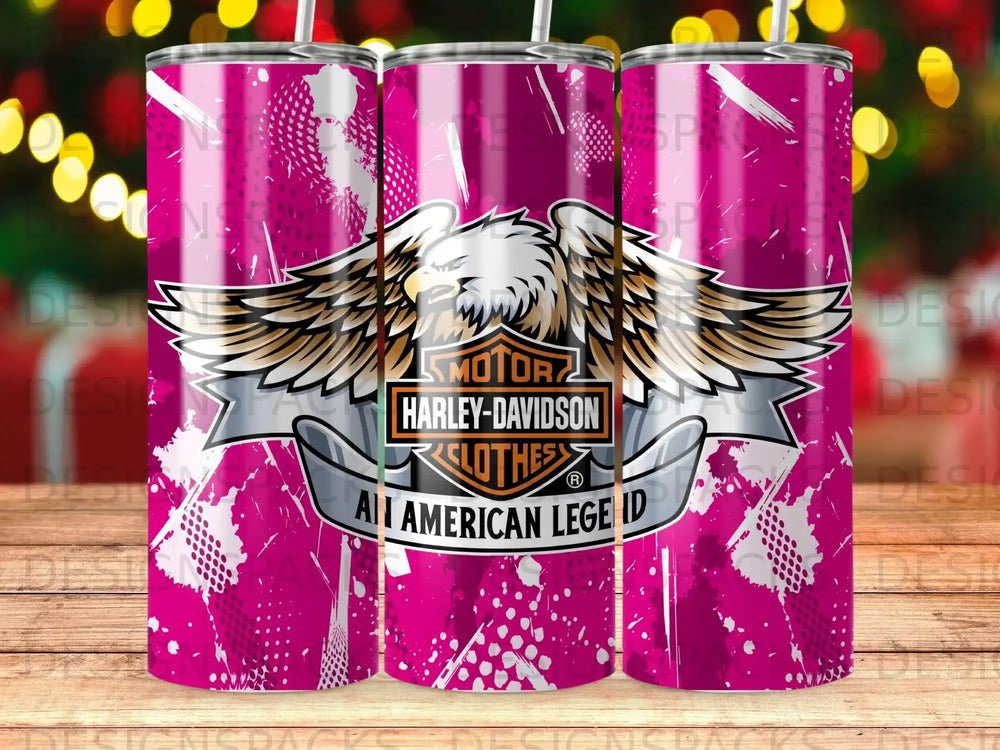 Harley-Davidson logo with eagle on a pink textured background.