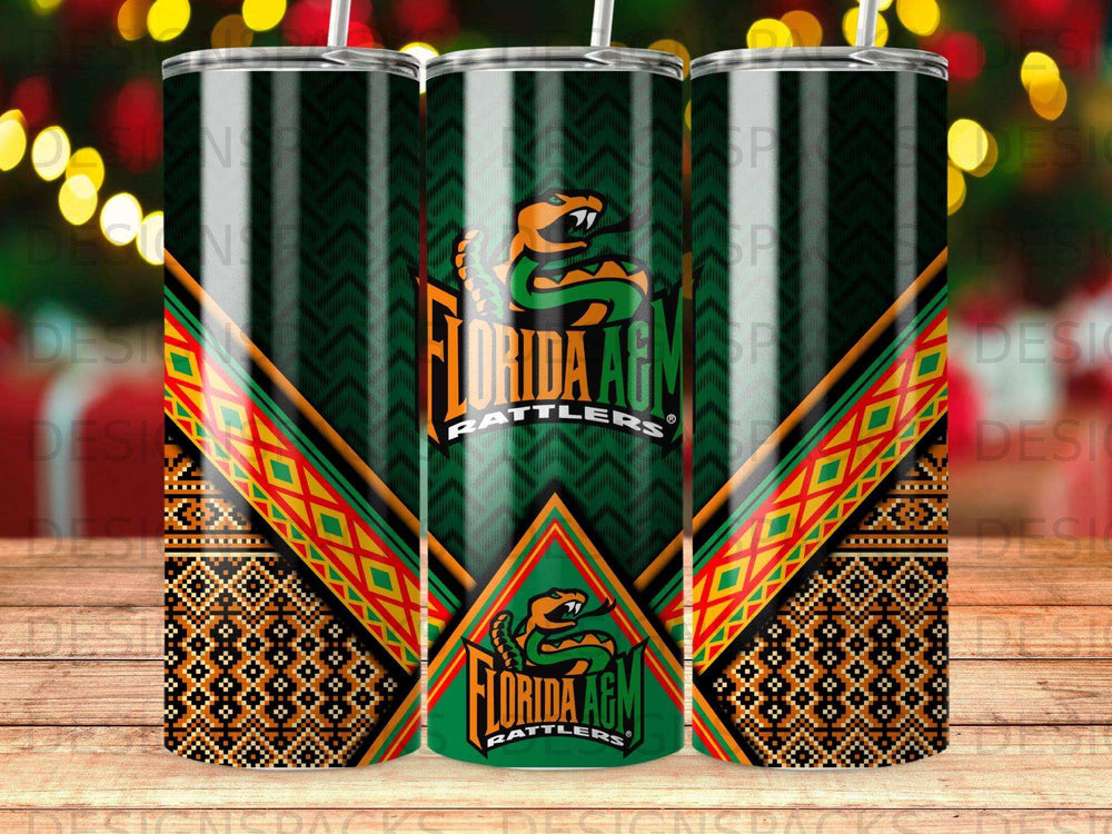 Florida A&M Rattlers logo and pattern on a tumbler.