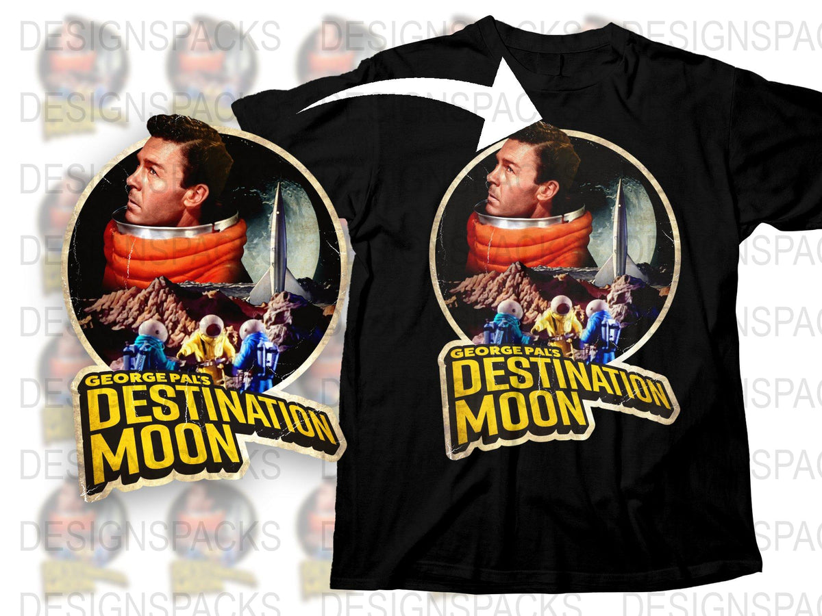 Vintage Destination Moon Movie Graphic T-Shirt, Classic Sci-Fi Film Tee, Retro Space Design, Collector's Item, Fashion Apparel
