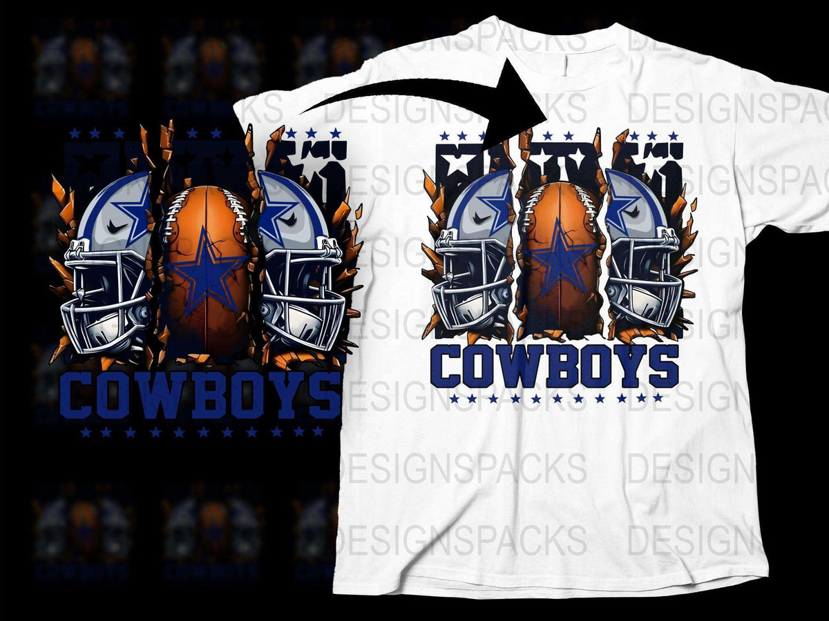Cowboys Football Graphic T-Shirt, Sports Team Fan Gear, American Football Helmet Design, Casual Wear