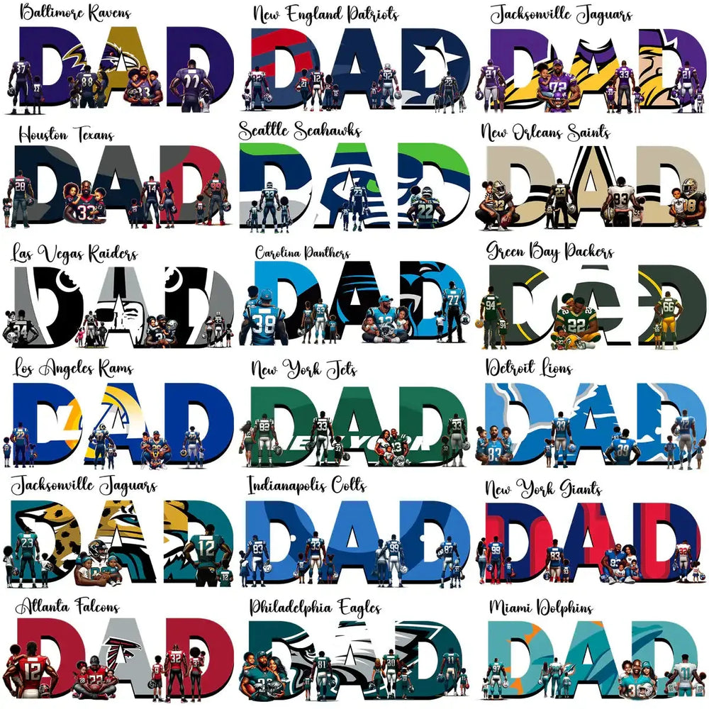 28 Football Teams Dad Father's Day Sport Designs Bundle PNG