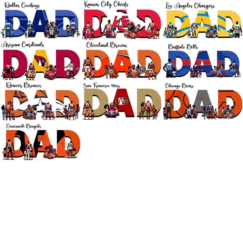 28 Football Teams Dad Father's Day Sport Designs Bundle PNG