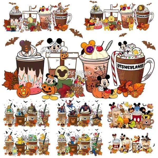 28 Halloween Mix Coffee Drinks Cups Designs Bundle PNG