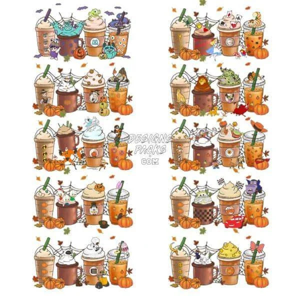 28 Halloween Mix Coffee Drinks Cups Designs Bundle PNG