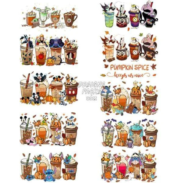 28 Halloween Mix Coffee Drinks Cups Designs Bundle PNG