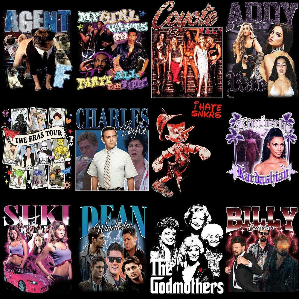 28 Popular Movies Series Artists Bootleg Designs Bundle PNG