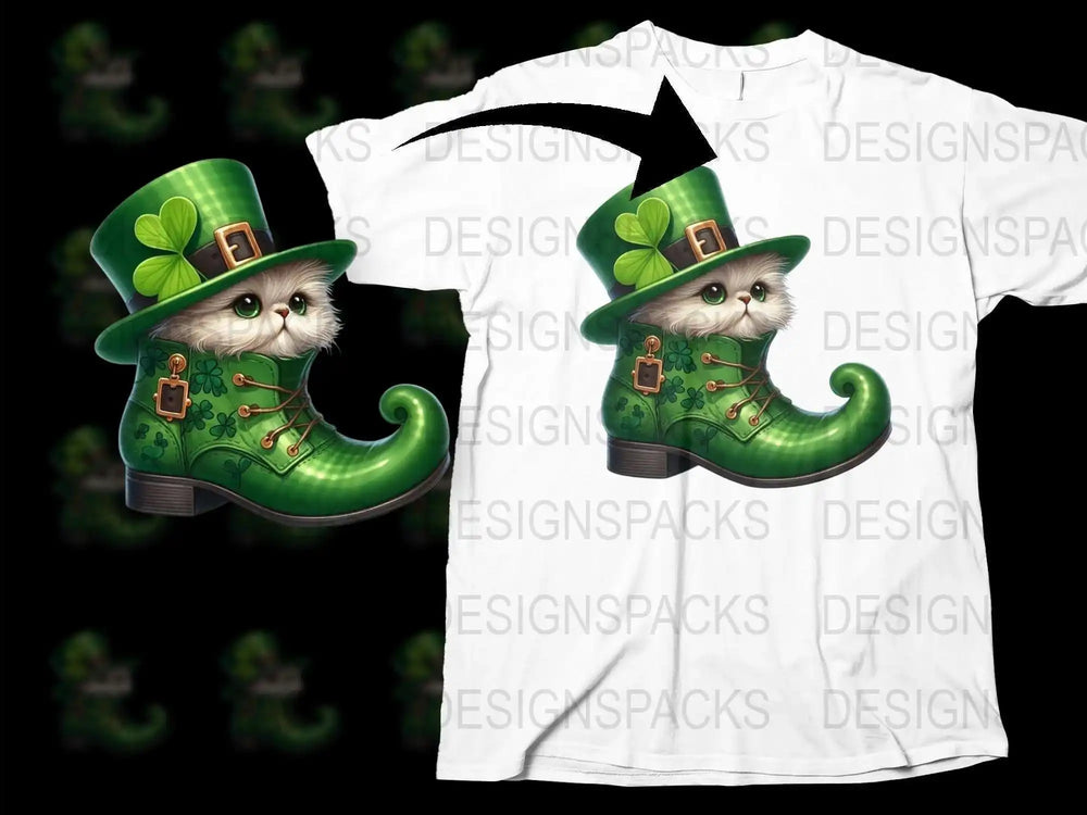 St. Patrick's Day Cat T-Shirt, Cute Kitten in Green Hat, Lucky Charm Cat Tee, Irish Festival Clothing, Unisex Cat Lover Gift