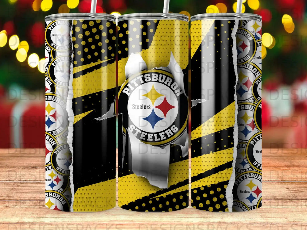 Pittsburgh Steelers logo and colors on a cylindrical object.