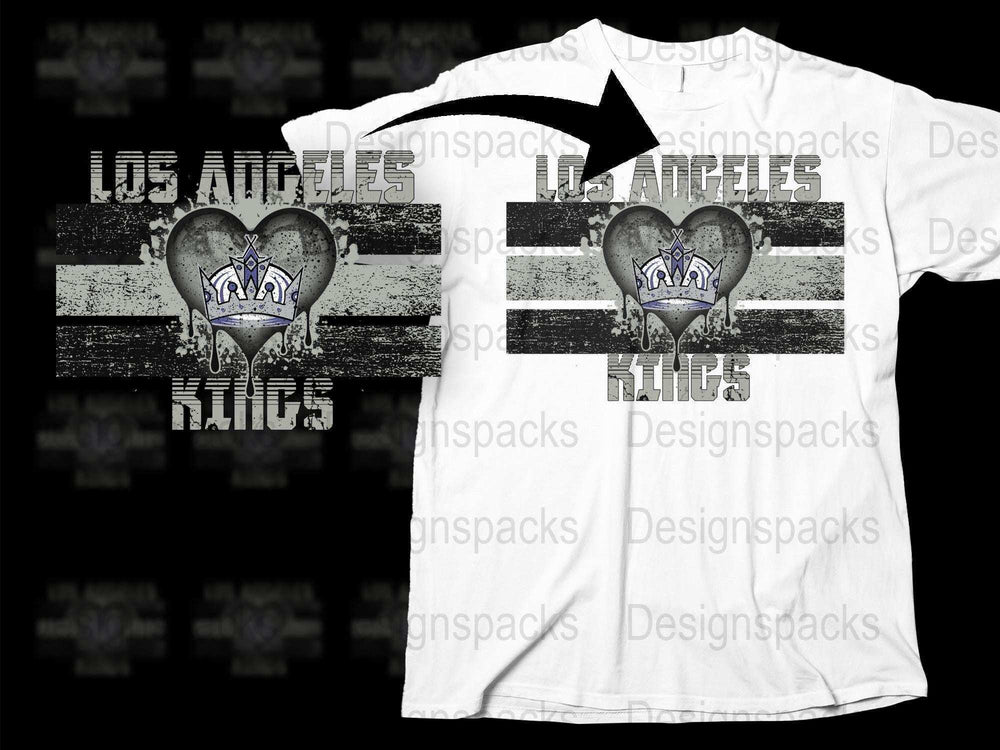 Los Angeles Kings Striped Heart Design T-Shirt, Casual Sports Fan Apparel, Black and White Graphic Tee