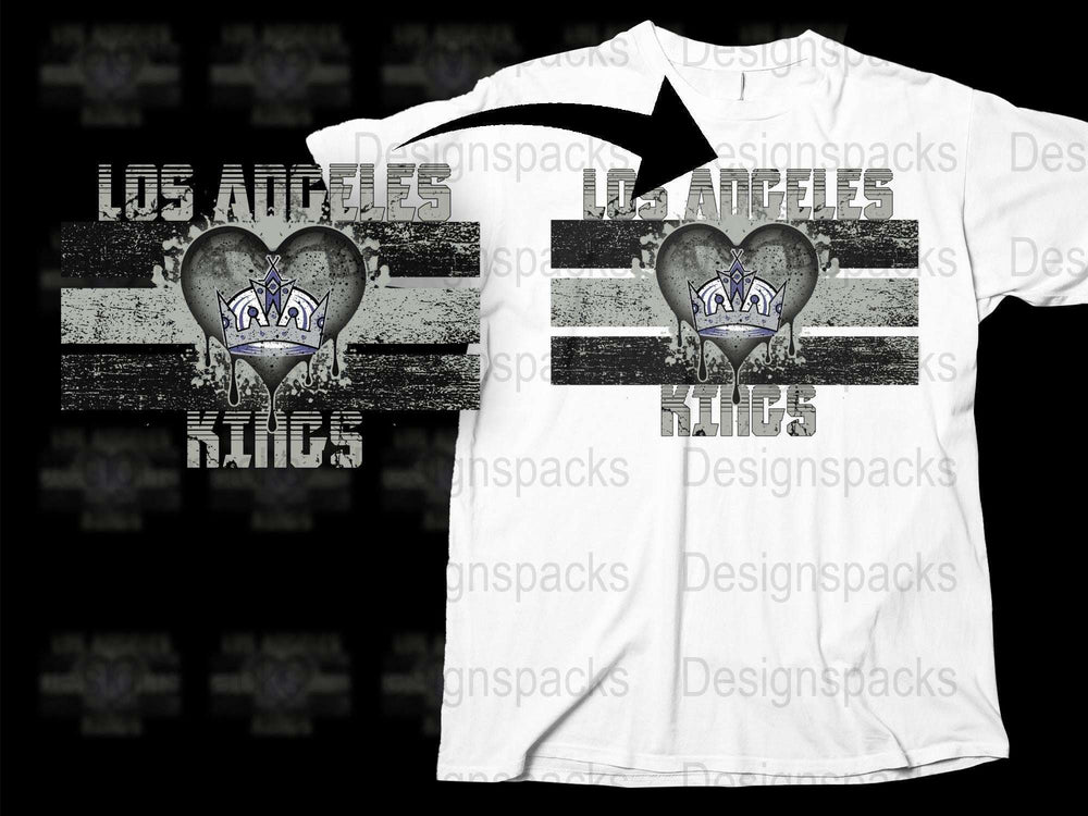 Los Angeles Kings Striped Heart Design T-Shirt, Casual Sports Fan Apparel, Black and White Graphic Tee