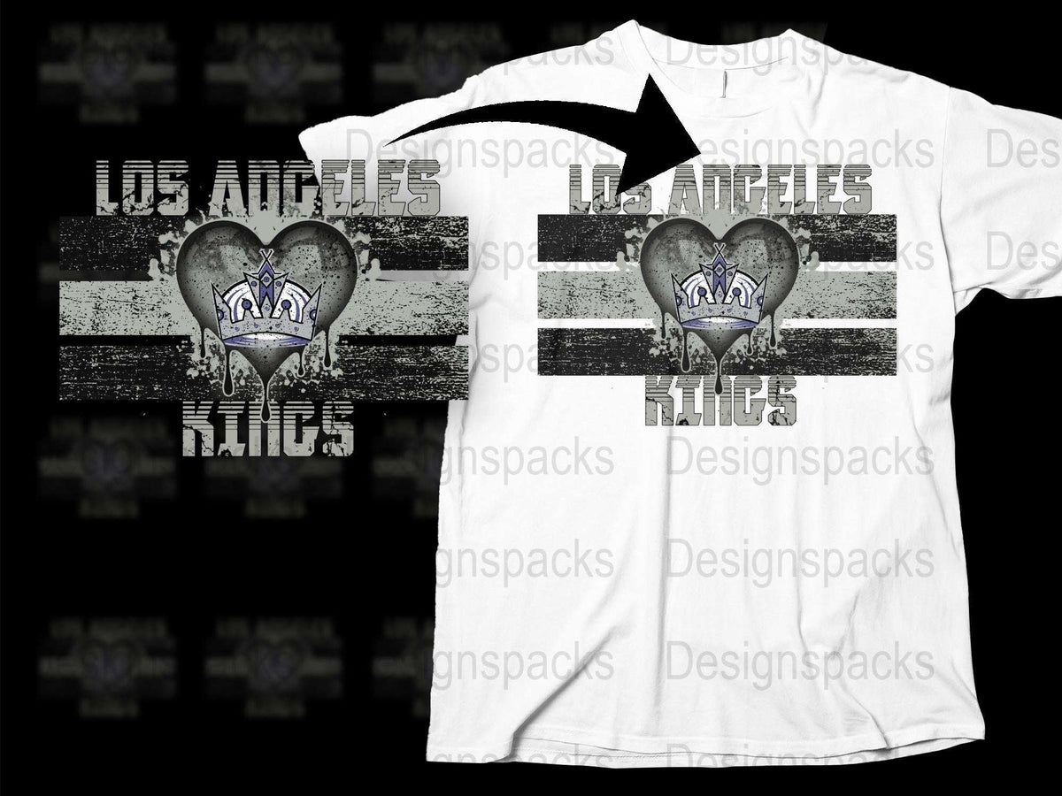 Los Angeles Kings Striped Heart Design T-Shirt, Casual Sports Fan Apparel, Black and White Graphic Tee