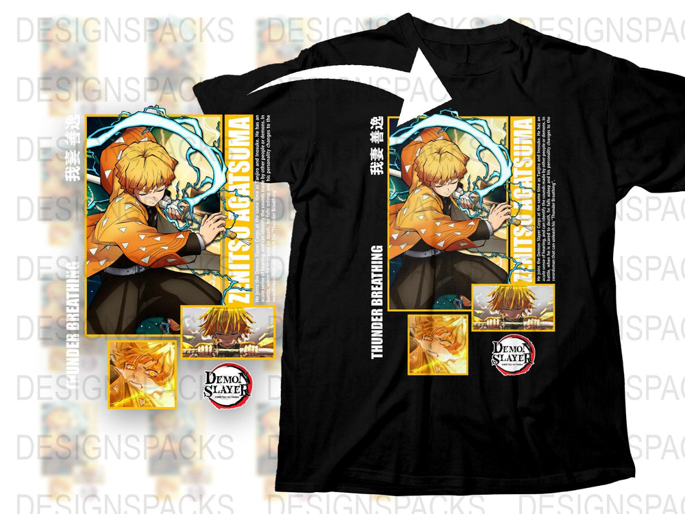 Demon Slayer Anime T-Shirt, Zenitsu Agatsuma Graphic Tee, Unisex Cotton Shirt, Fan Merchandise, Gift Idea, Vibrant Print, Casual Wear