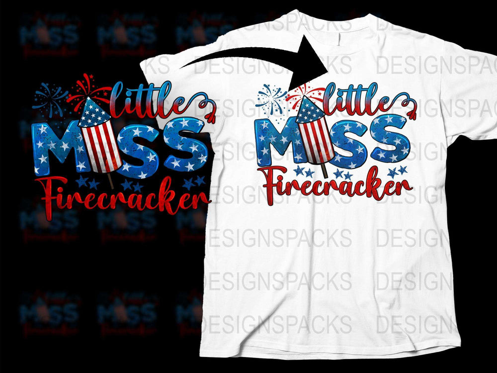 Little Miss Firecracker Patriotic T-Shirt, 4th of July Kids Outfit, American Flag Style, Red White Blue, Independence Day Toddler Tee
