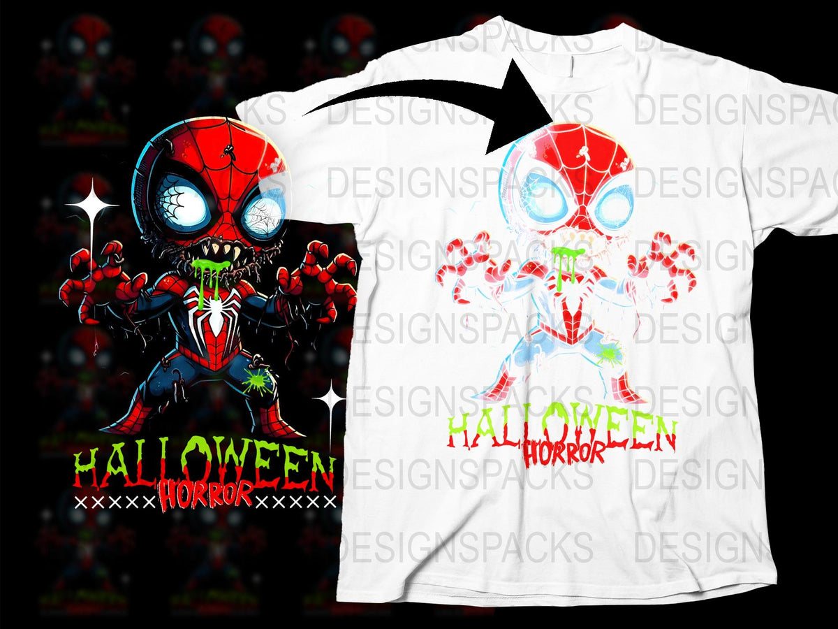 Halloween Horror Spider Character T-Shirt, Scary Costume Tee, Unique Graphic Design, Blood Splatter, Men's Women's Apparel