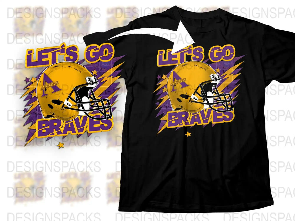Let's Go Braves Football T-Shirt, Purple and Gold Sports Team Fan Apparel, High School Spirit Wear, Unisex Graphic Tee