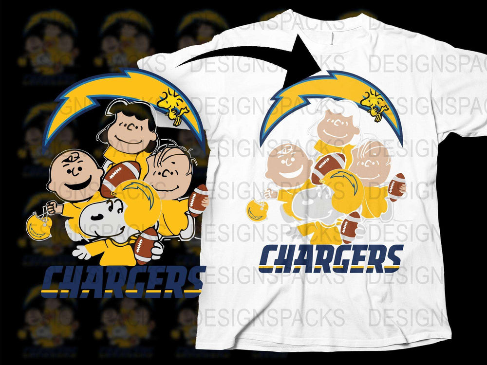 Peanuts Characters Chargers Football Graphic T-Shirt, Vintage Cartoon Sports Tee, Unisex White T-shirt, Casual Wear for Fans