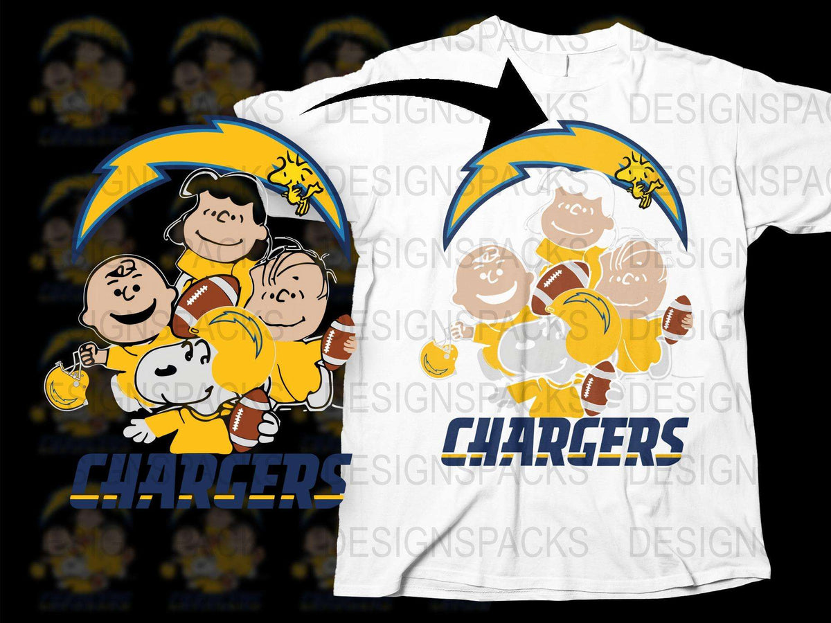 Peanuts Characters Chargers Football Graphic T-Shirt, Vintage Cartoon Sports Tee, Unisex White T-shirt, Casual Wear for Fans
