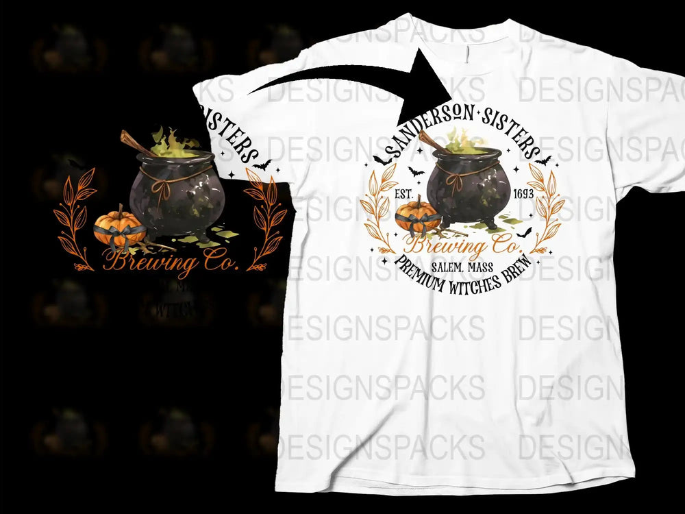 Sanderson Sisters Brewing Co. Witch T-Shirt, Halloween Salem 1693, Fall Pumpkin Design Tee