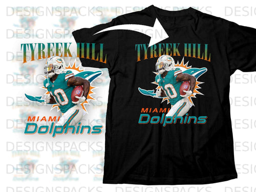 Miami Dolphins Tyreek Hill #10 black t-shirt design.