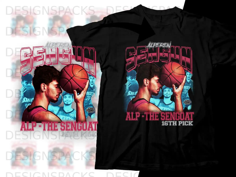 Alperen Sengun "The Sengot" t-shirt with Houston Rockets and "16th Pick" text.