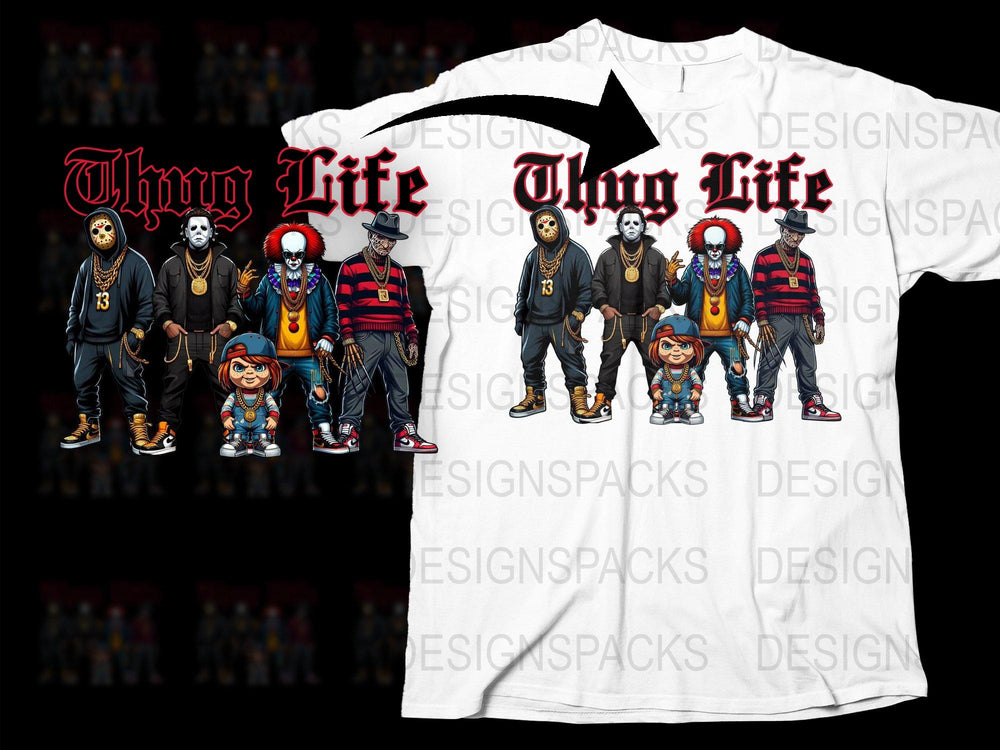 Thug Life Cartoon Characters Urban Street Style Graphic T-Shirt, Hip Hop Fashion Tee for Men and Women