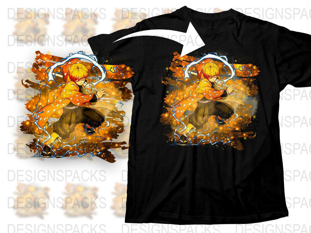 Anime Style Graphic T-Shirt, Orange Flame Warrior Design, Cool Manga Art Tee, Unisex Casual Wear