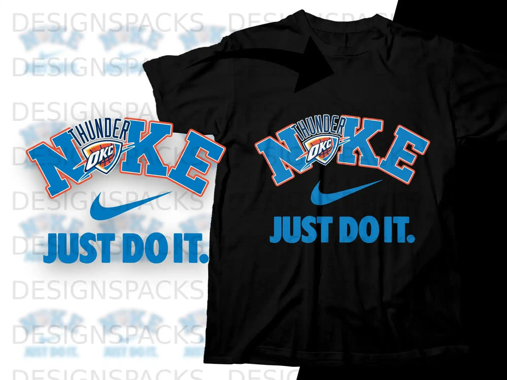Black t-shirt with Oklahoma City Thunder logo and "Just Do It." text.